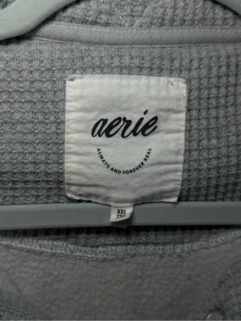 aerie Light Gray Waffle textured lined Collar Pullover oversized sweater - Picture 3 of 7